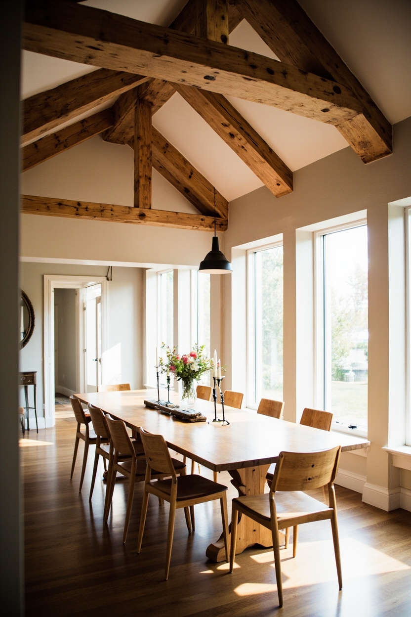 Beamed Ceiling Elegance - Farmhouse Dining Room Designs