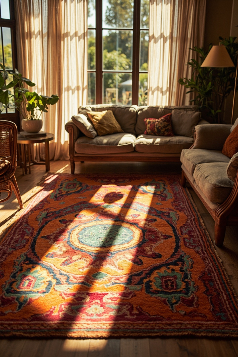 Bold Patterned Rugs as Color Anchors