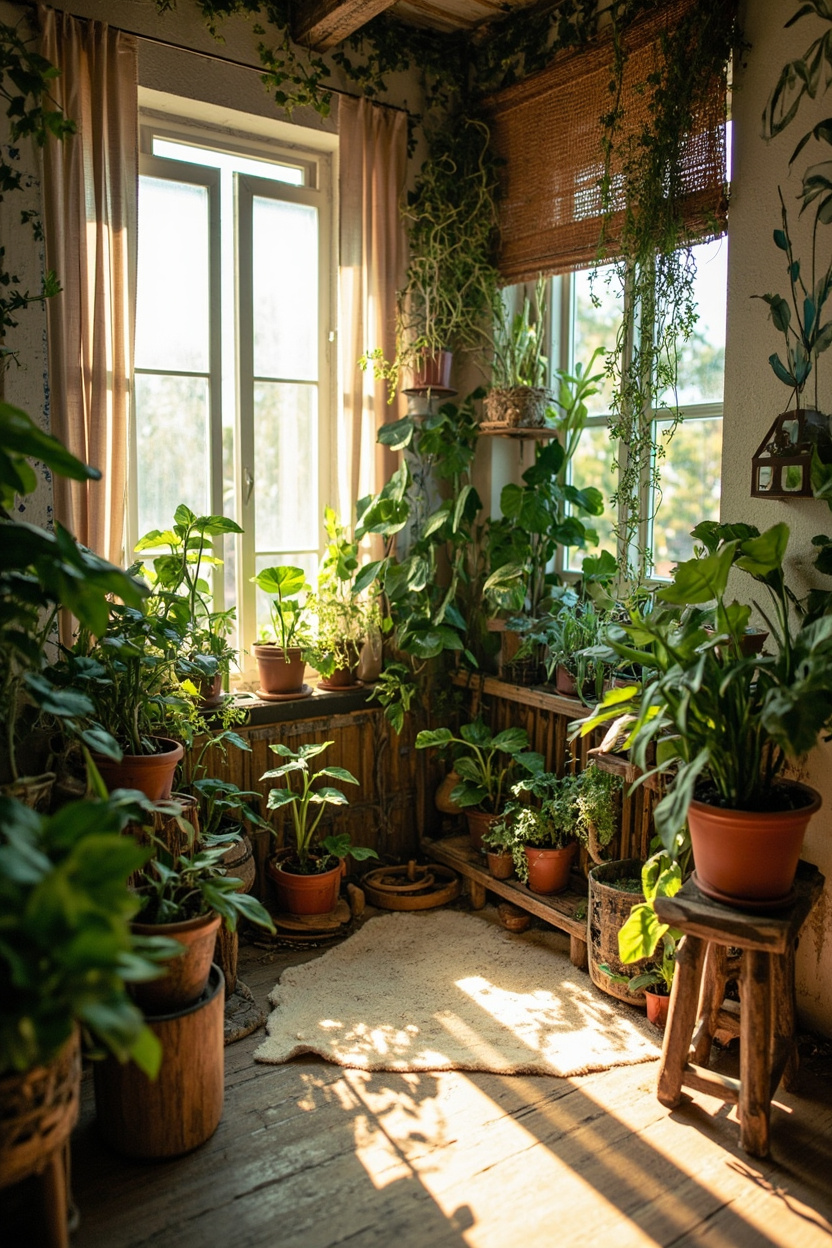 Botanical Corners: Bringing Potted Greens into an Earthy Floor Plan - Earthy Cottage Home Decor