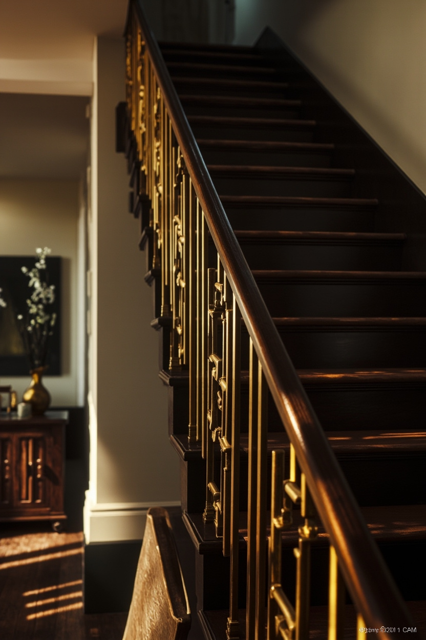 Brass Accents On Dark Rails