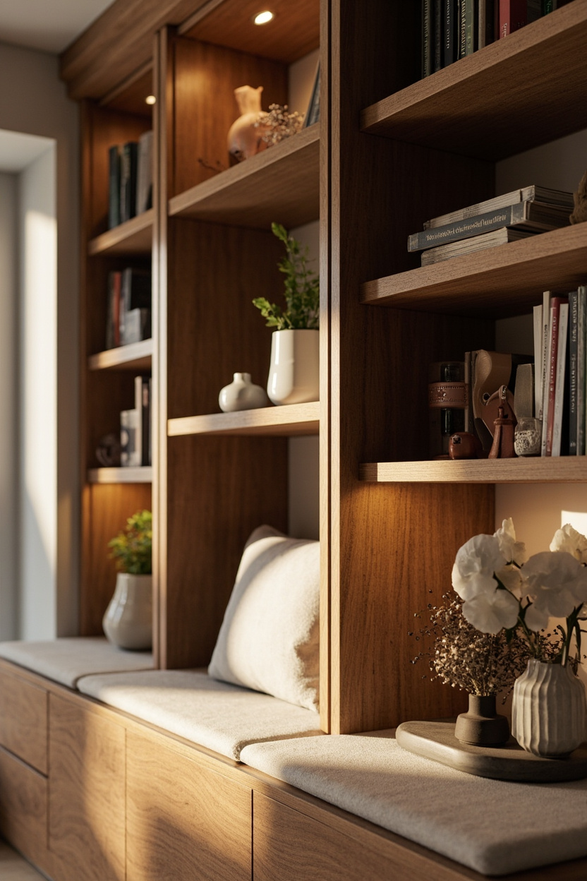 Built-In Shelves With Bench