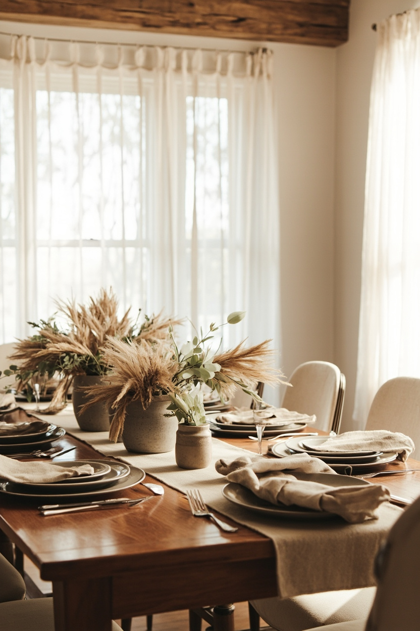Earthy Neutral Tablescapes - Farmhouse Dining Room Designs