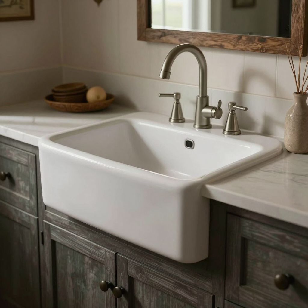 Farmhouse Sink Styling: Apron Front Sinks and Practical Faucet Pairings - Farmhouse Bathroom