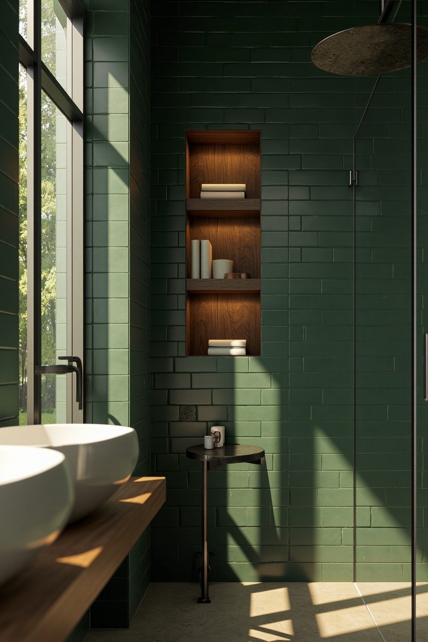 Forest Green Shower Niches