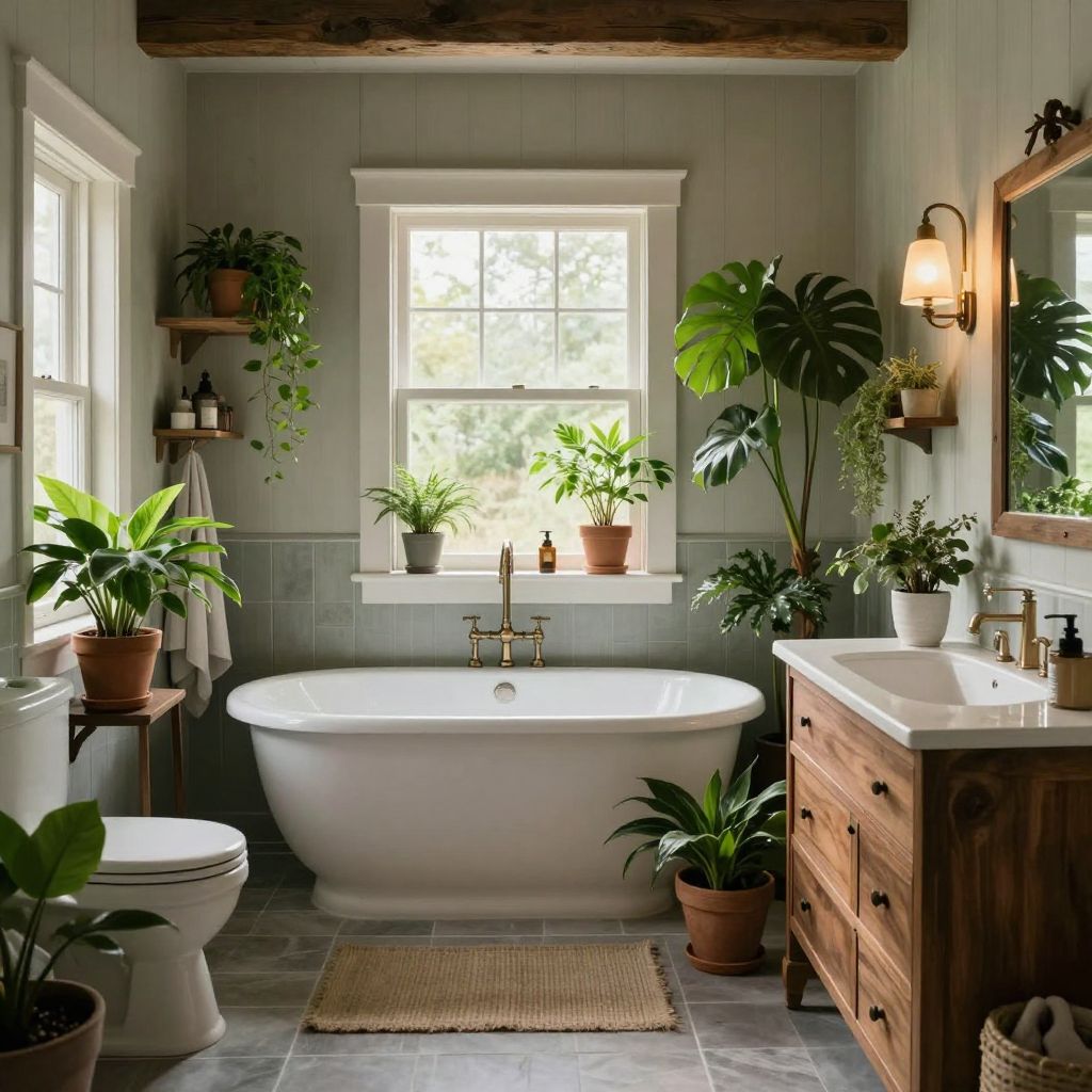 Greenery & Botanicals: Low-Maintenance Plants to Soften Rustic Spaces - Farmhouse Bathroom