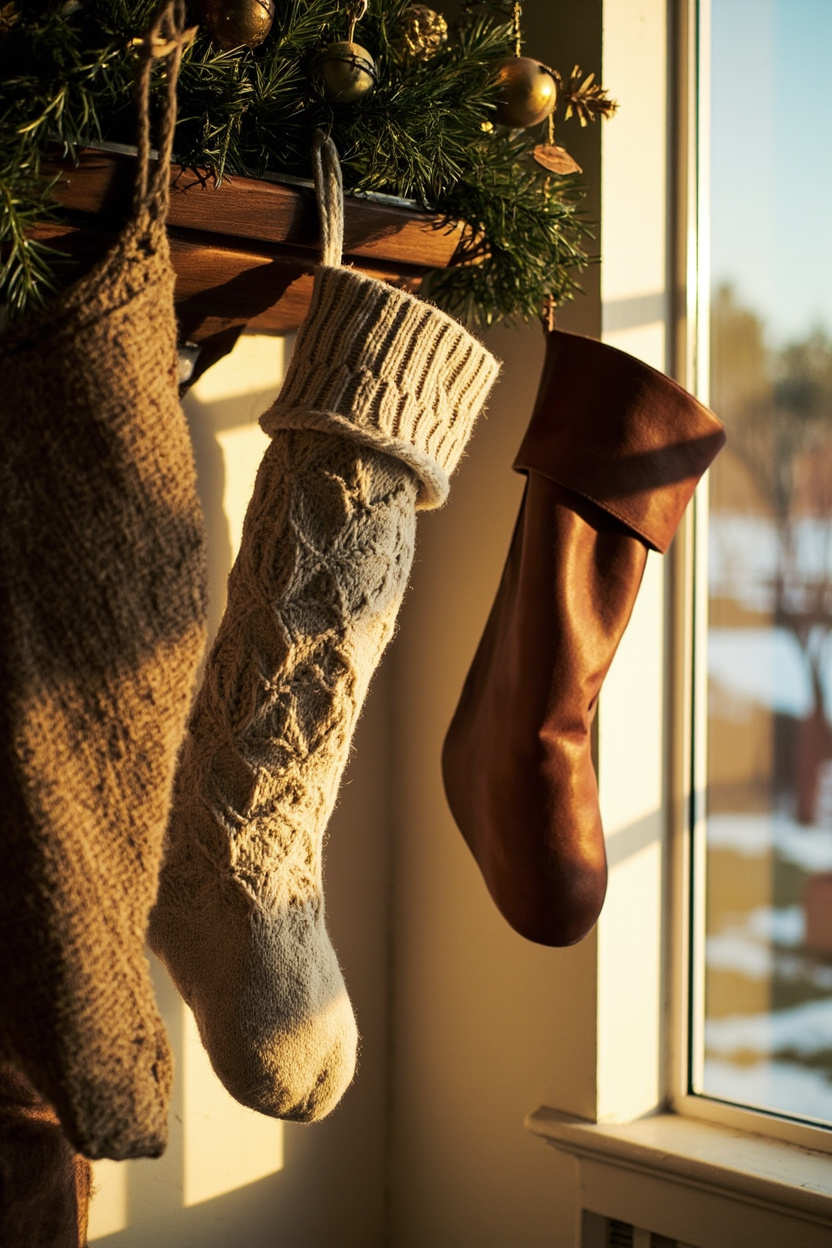 Heirloom Stockings Reimagined: Knit, Leather, and Grain Sack Styles - Farmhouse Christmas Decor