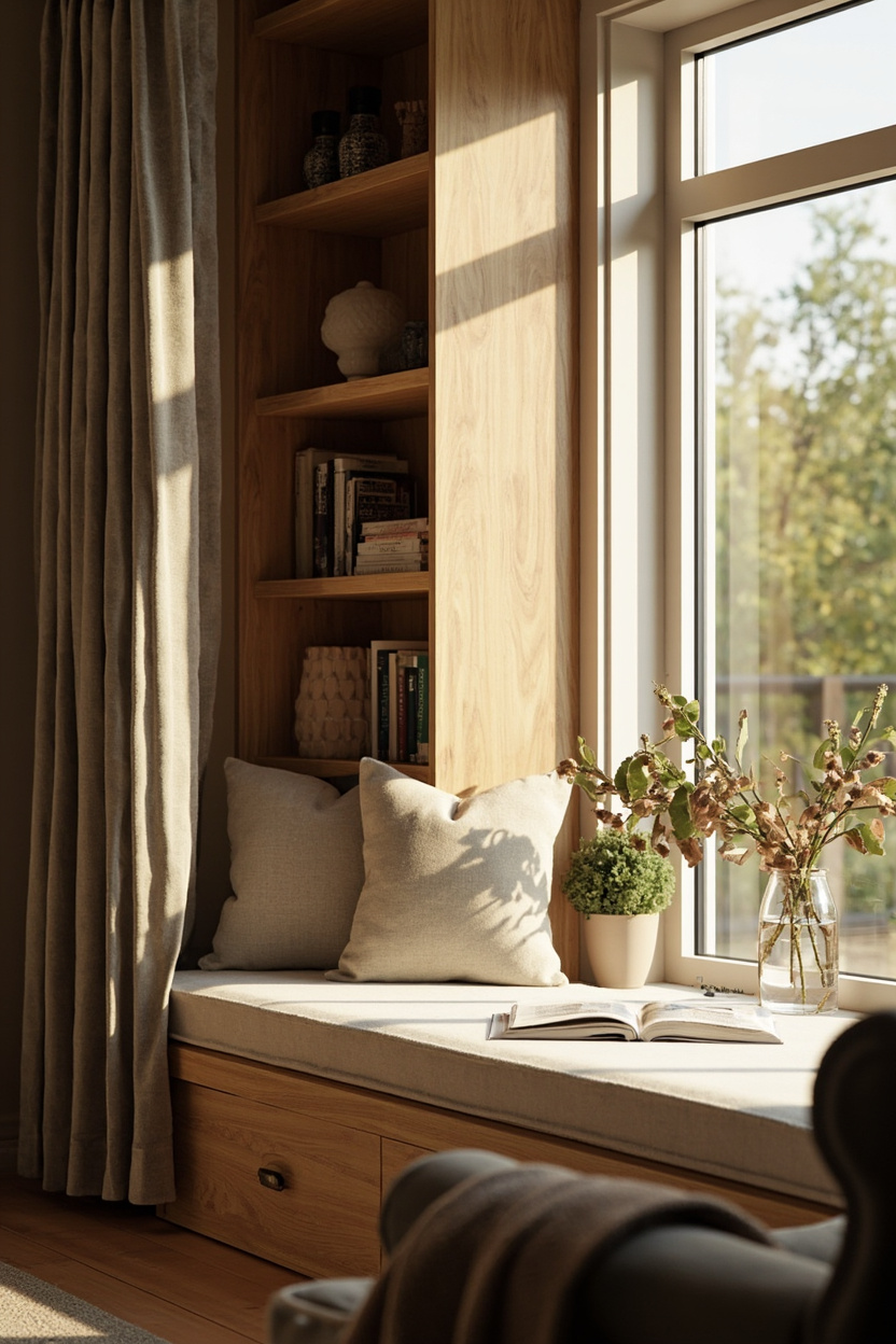 Integrated Window Seat Bookcase