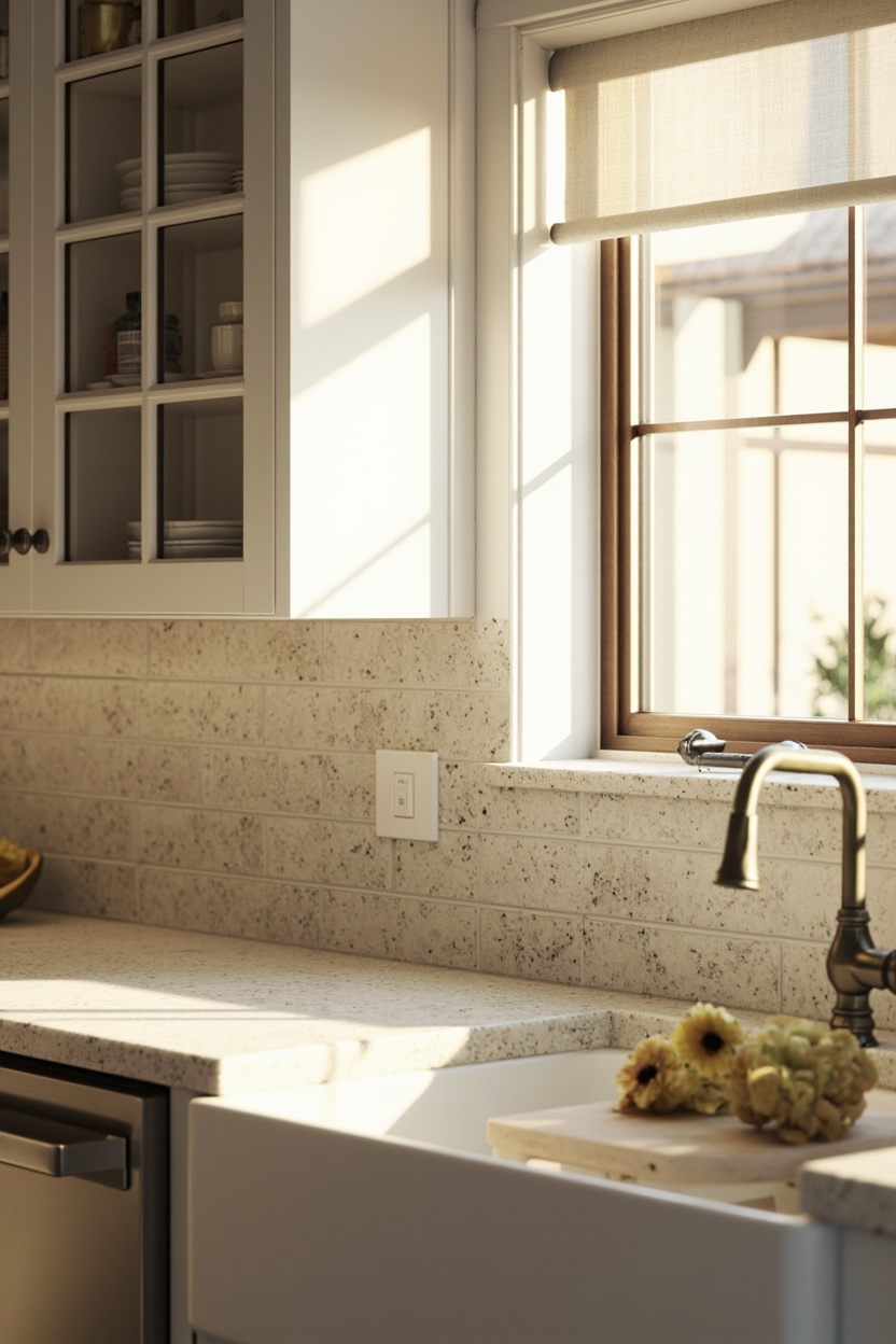 Large Format Quartz Slab Backsplash