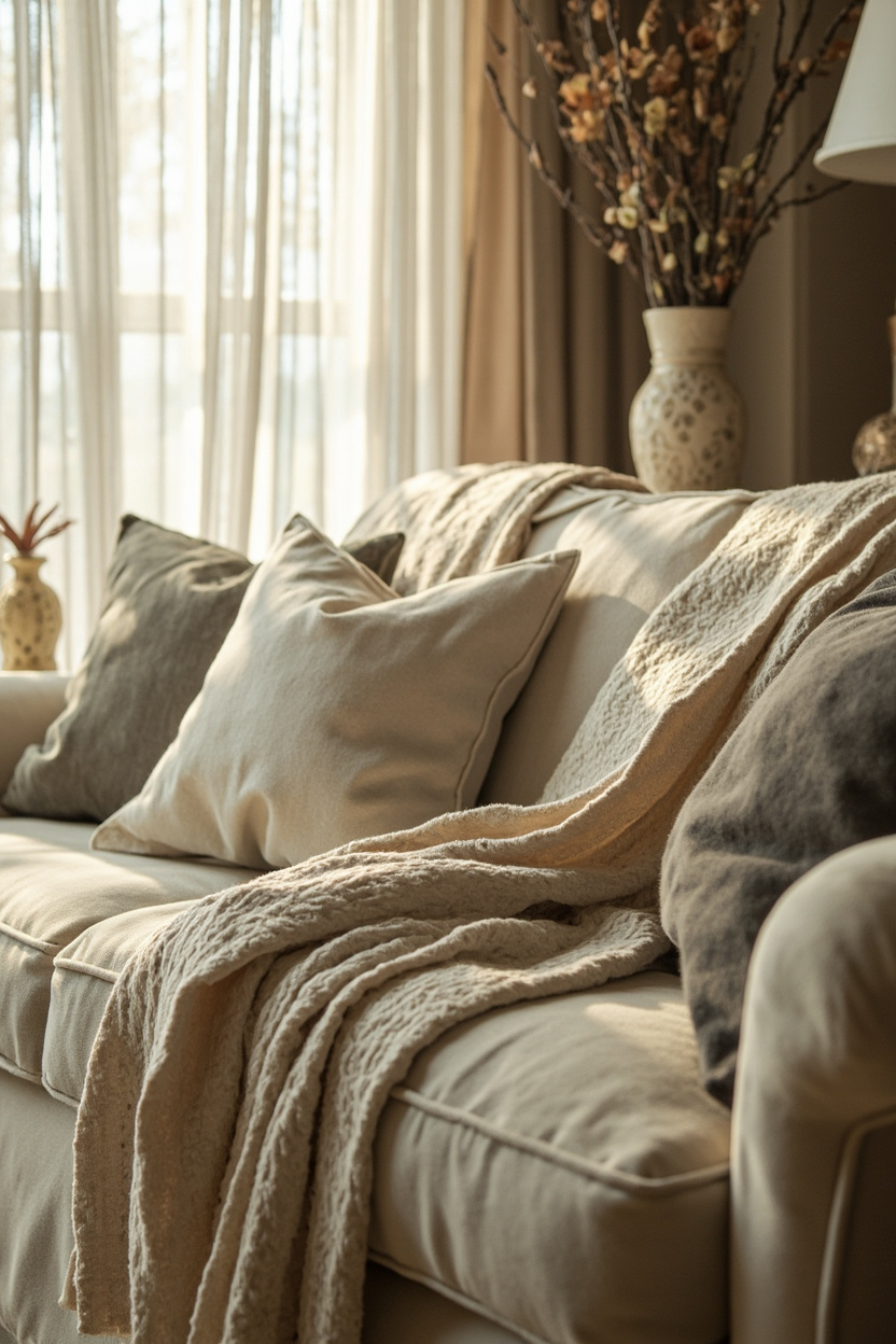 Linen Sofas with Layered Throws