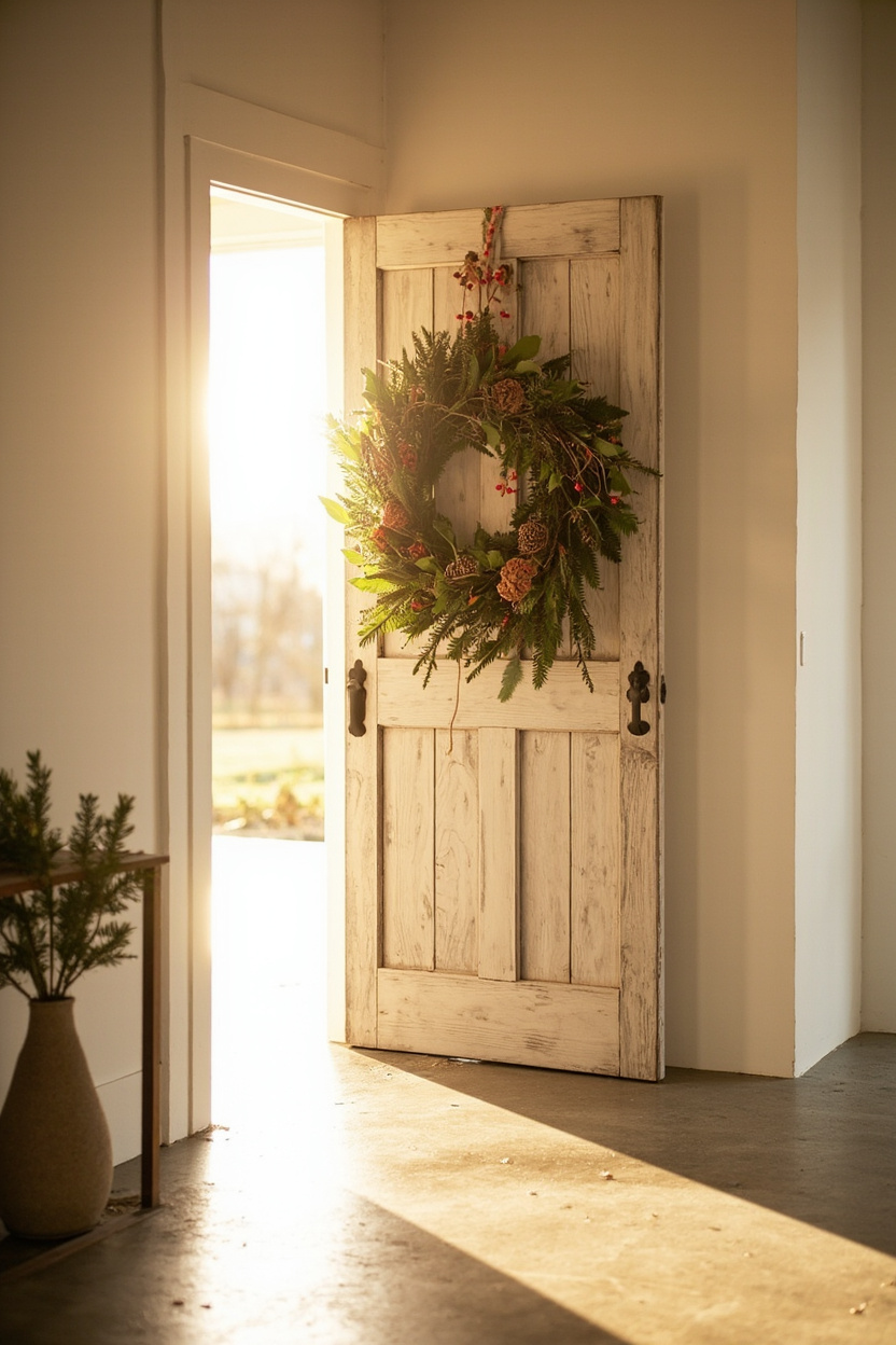 Minimalist Country Entryways: Welcome Wreaths with Natural Accents - Farmhouse Christmas Decor