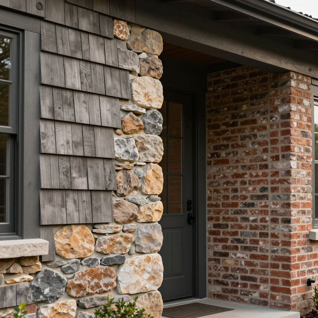 Mixed Siding Textures: Combining Stone, Shiplap, and Brick - Farmhouse Exterior