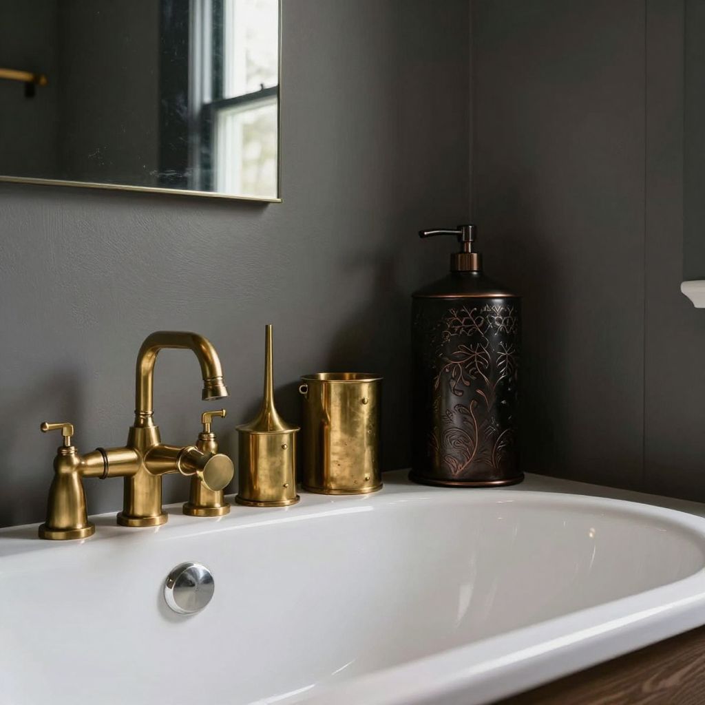 Mixing Metals: How Brass, Bronze, and Black Work Together in a Farmhouse Bath - Farmhouse Bathroom
