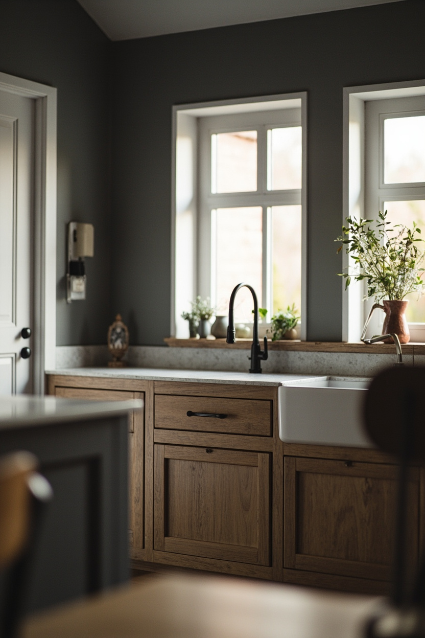 Moody Gray Walls with White Trim