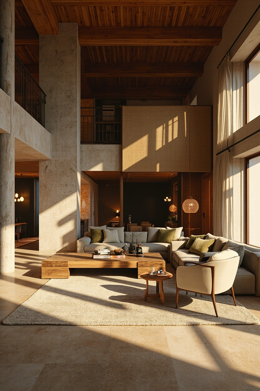 Natural Materials Anchoring Open Plans