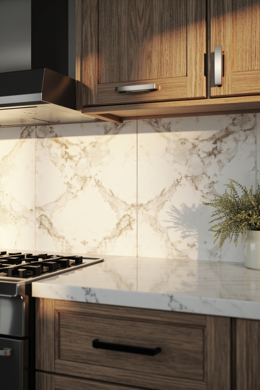 Neutral Marble-Look Farmhouse Backsplash