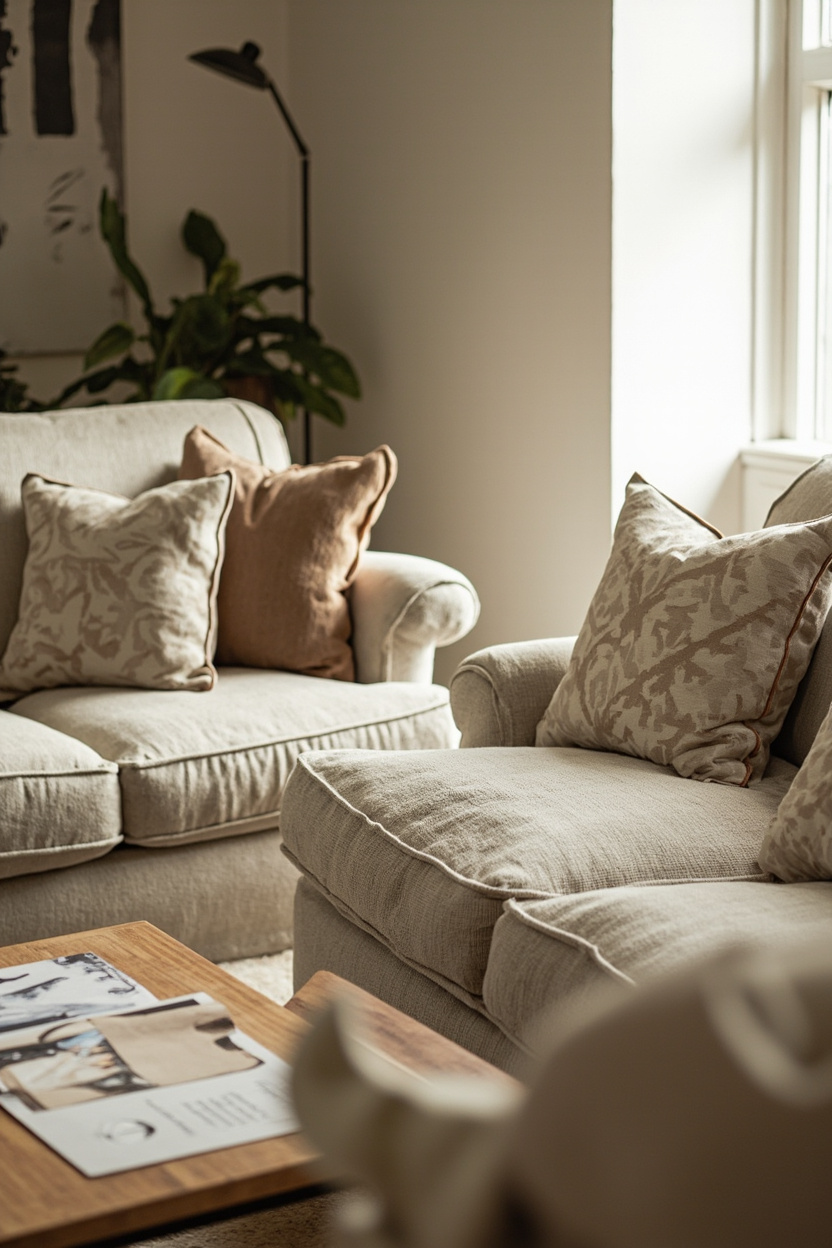 Neutral Sofas with Graphic Pillows