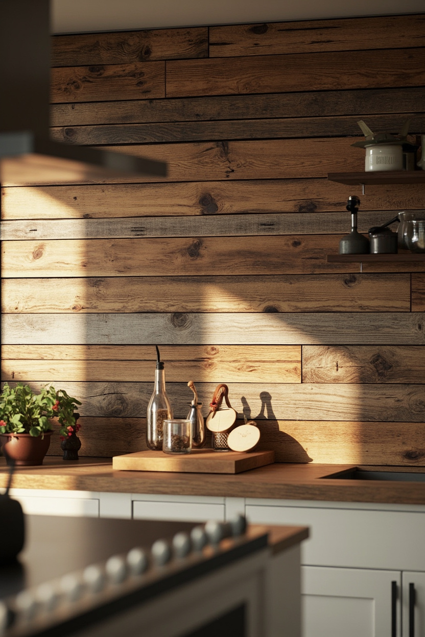 Reclaimed Wood Plank Backsplash Ideas