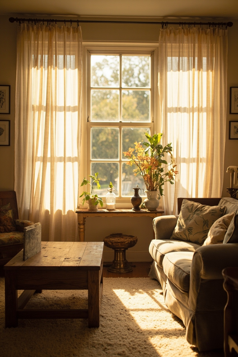 South-Facing Window Treatments to Maximise Light in a Cottage Living Room - Earthy Cottage Home Decor