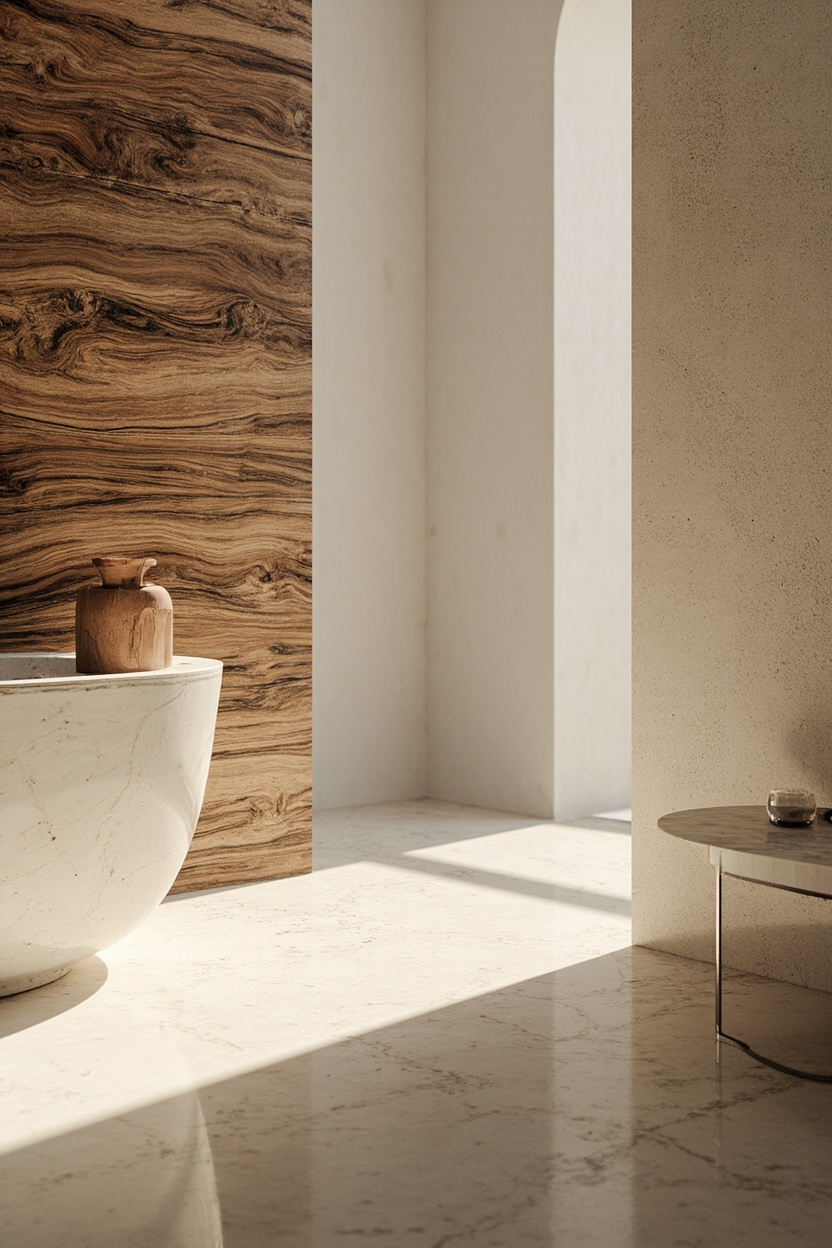 Stone & Wood Dialogue: Contrasting Raw Grain with Polished Surfaces - Boho Home Decor