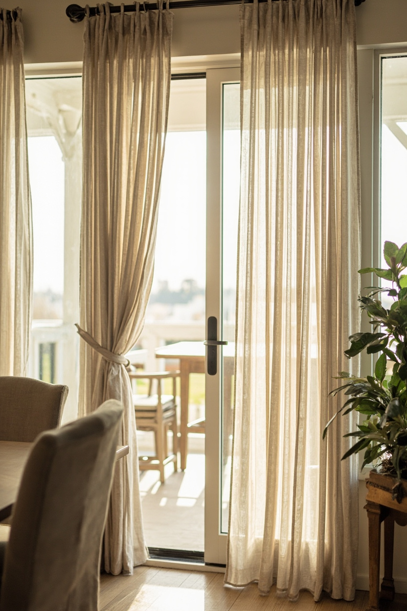 Textured Linen Drapery - Farmhouse Dining Room Designs