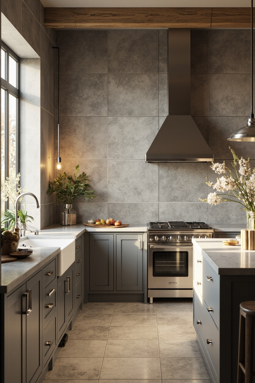 Textured Tile Backsplashes in Gray