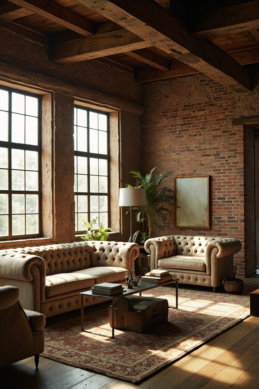 Tuxedo Sofas with Rustic Textures