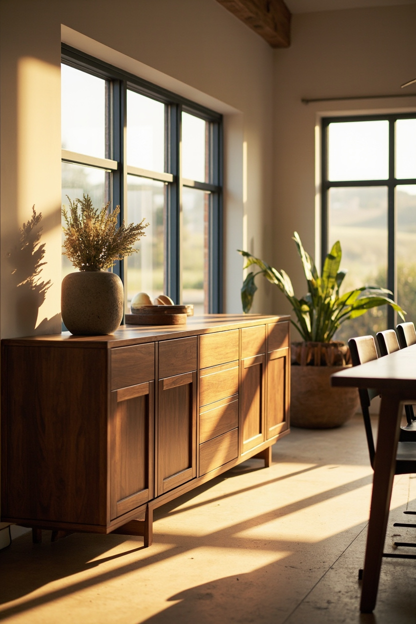Walnut Tone Sideboards - Farmhouse Dining Room Designs
