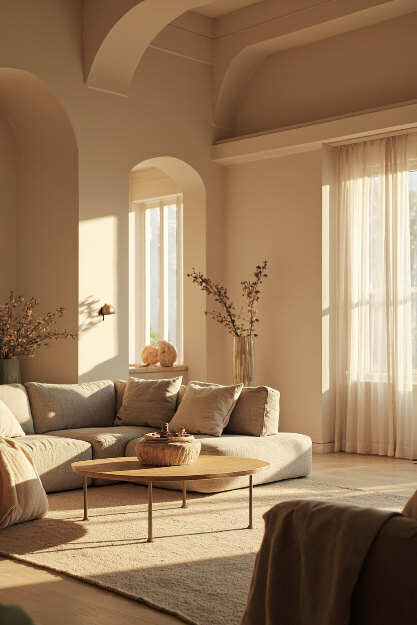 Warm Magnolia Walls: Soften a Spacious Living Room with Earthy Neutrals - Earthy Cottage Home Decor