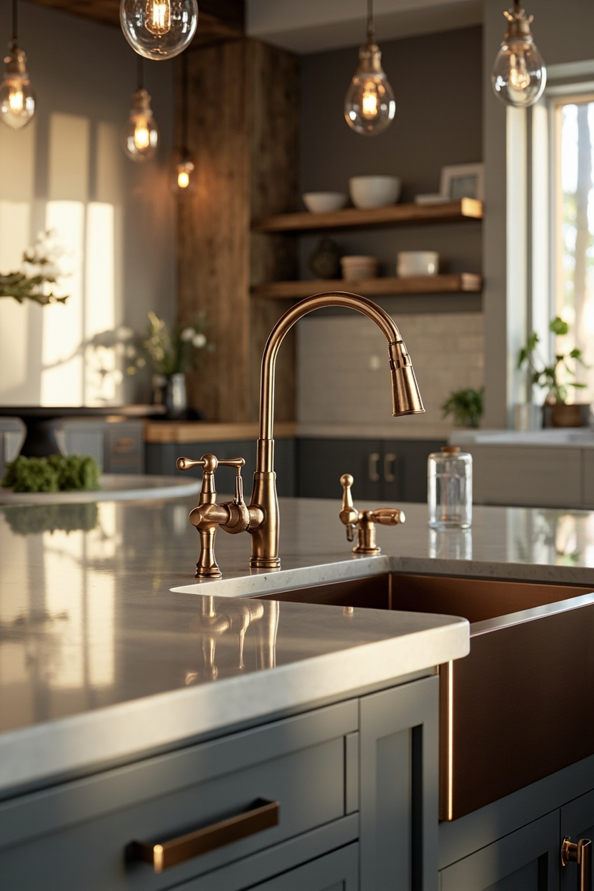 Warm Metallic Fixtures and Faucets
