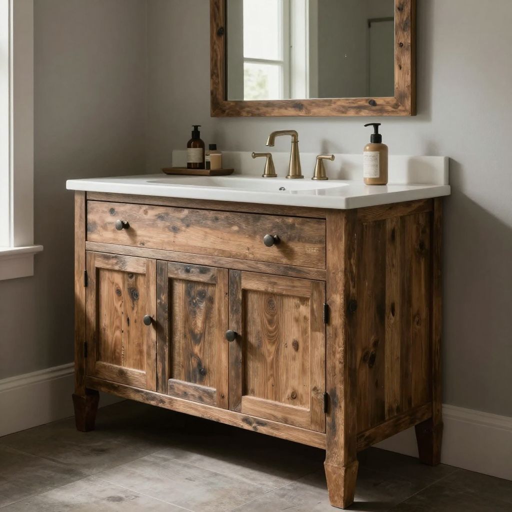 Weathered Wood Vanities: Choosing Durable Reclaimed Pieces with Style - Farmhouse Bathroom