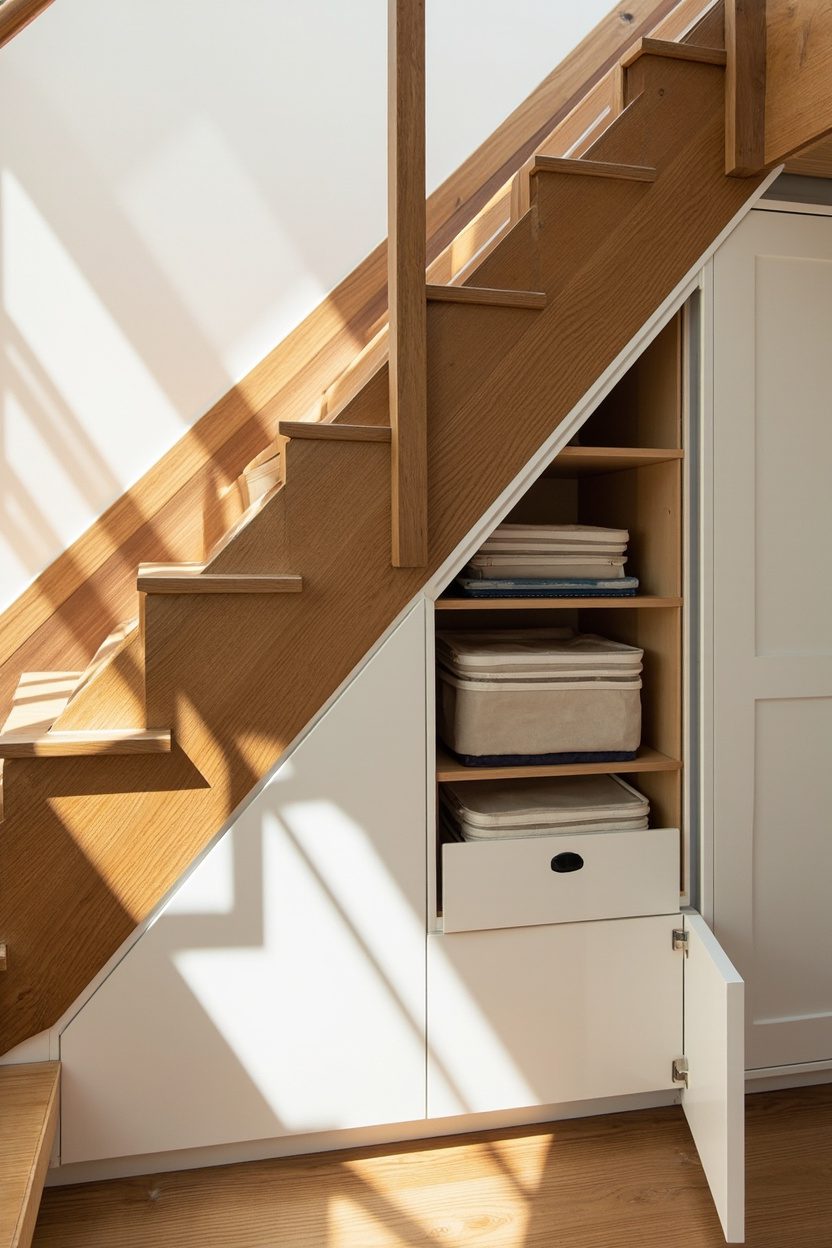 Built-in Storage Beneath Stair Flights