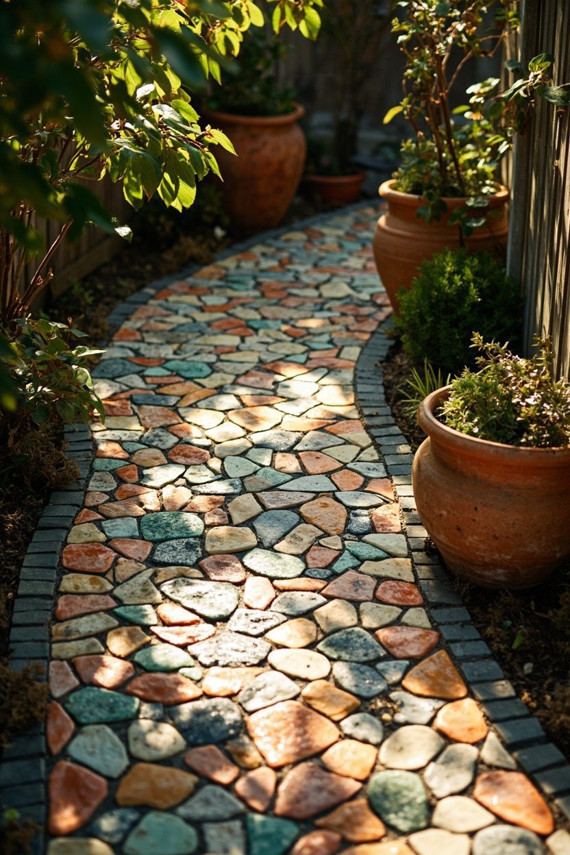 Colorful Pebble Mosaic Walkways
