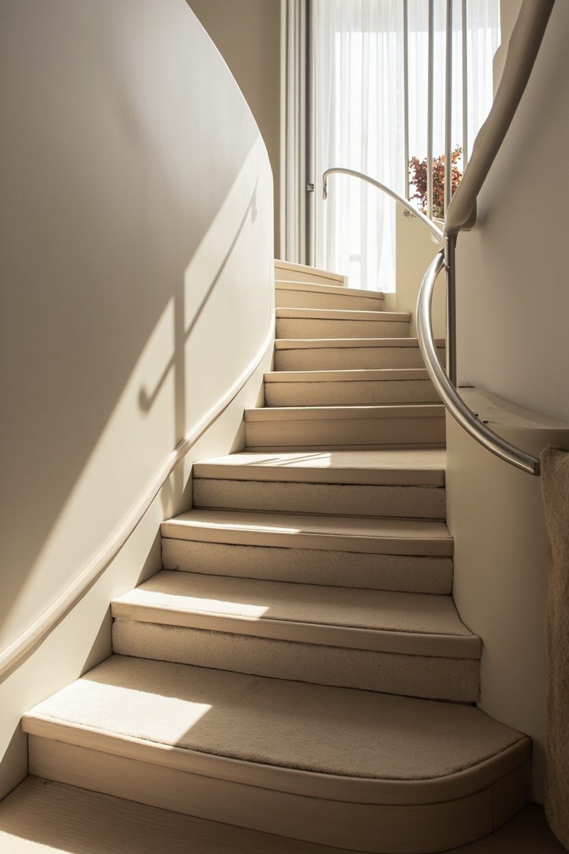 Curved Staircases with Soft Upholstery Details