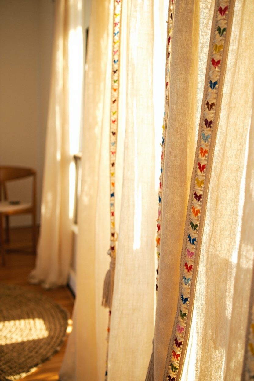 Embroidered Trim Curtains for Boho