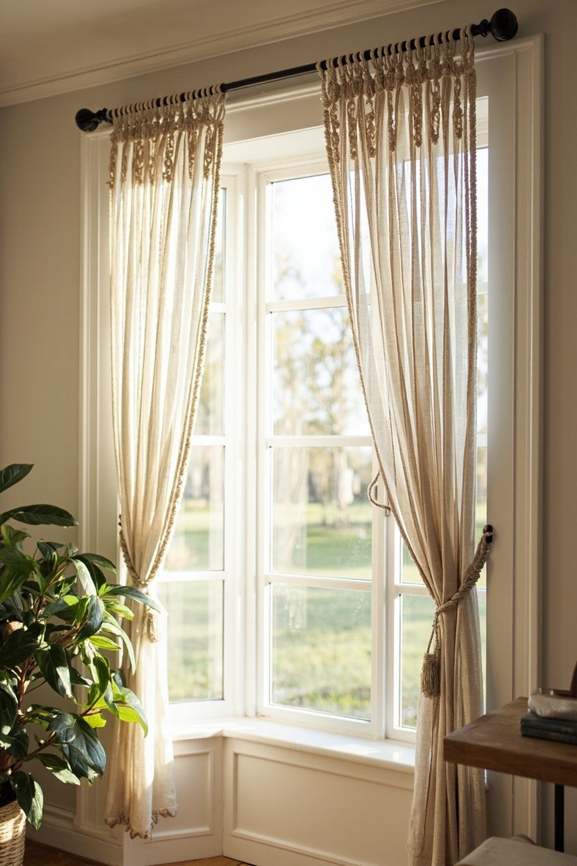 Macramé-Edged Boho Window Panels