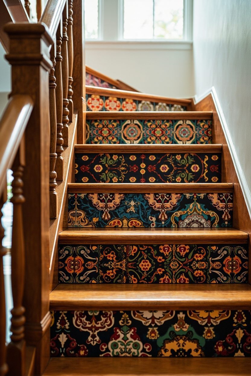 Maximalist Patterned Stair Riser Treatments