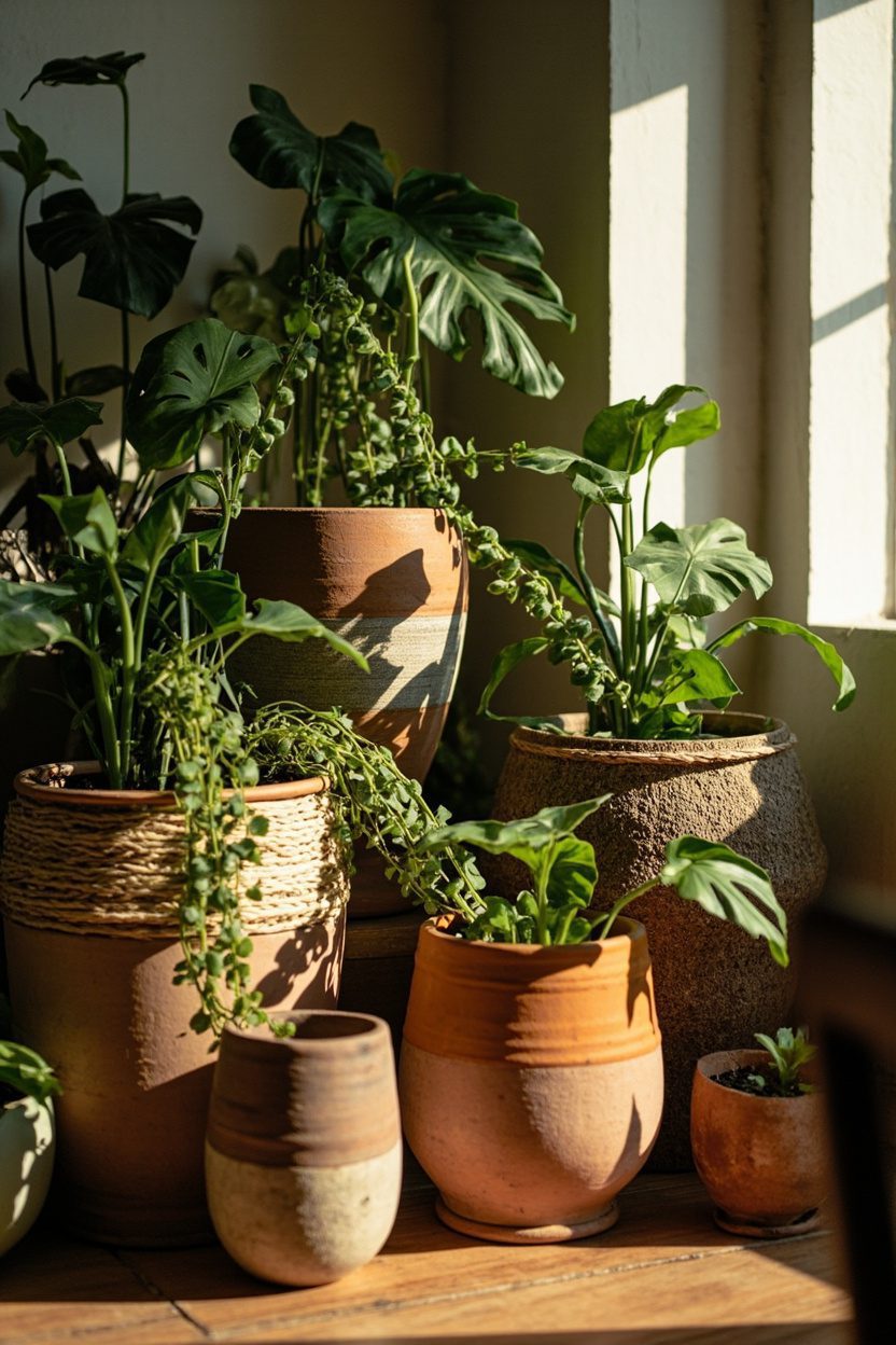 Mixed-Material Planter Grouping