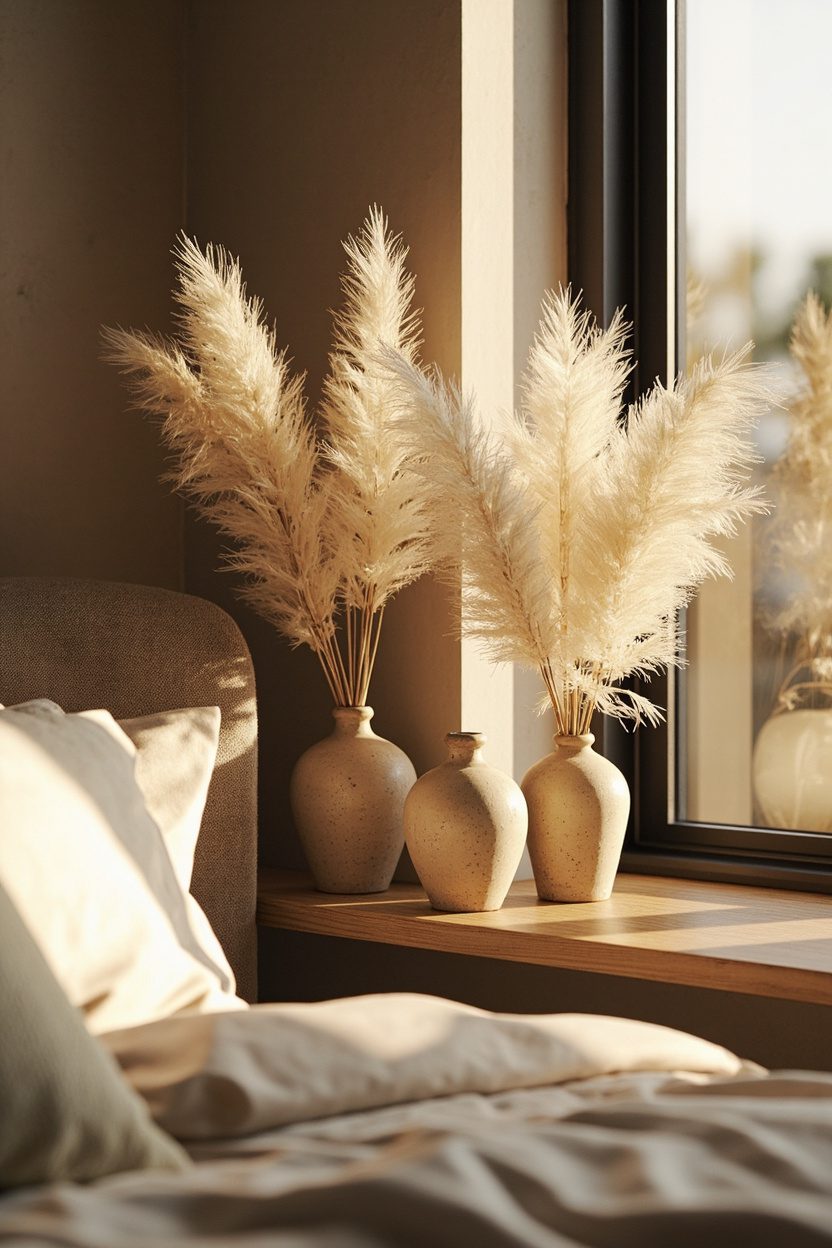 Pampas Grass Shelf Styling with Ceramic Accents