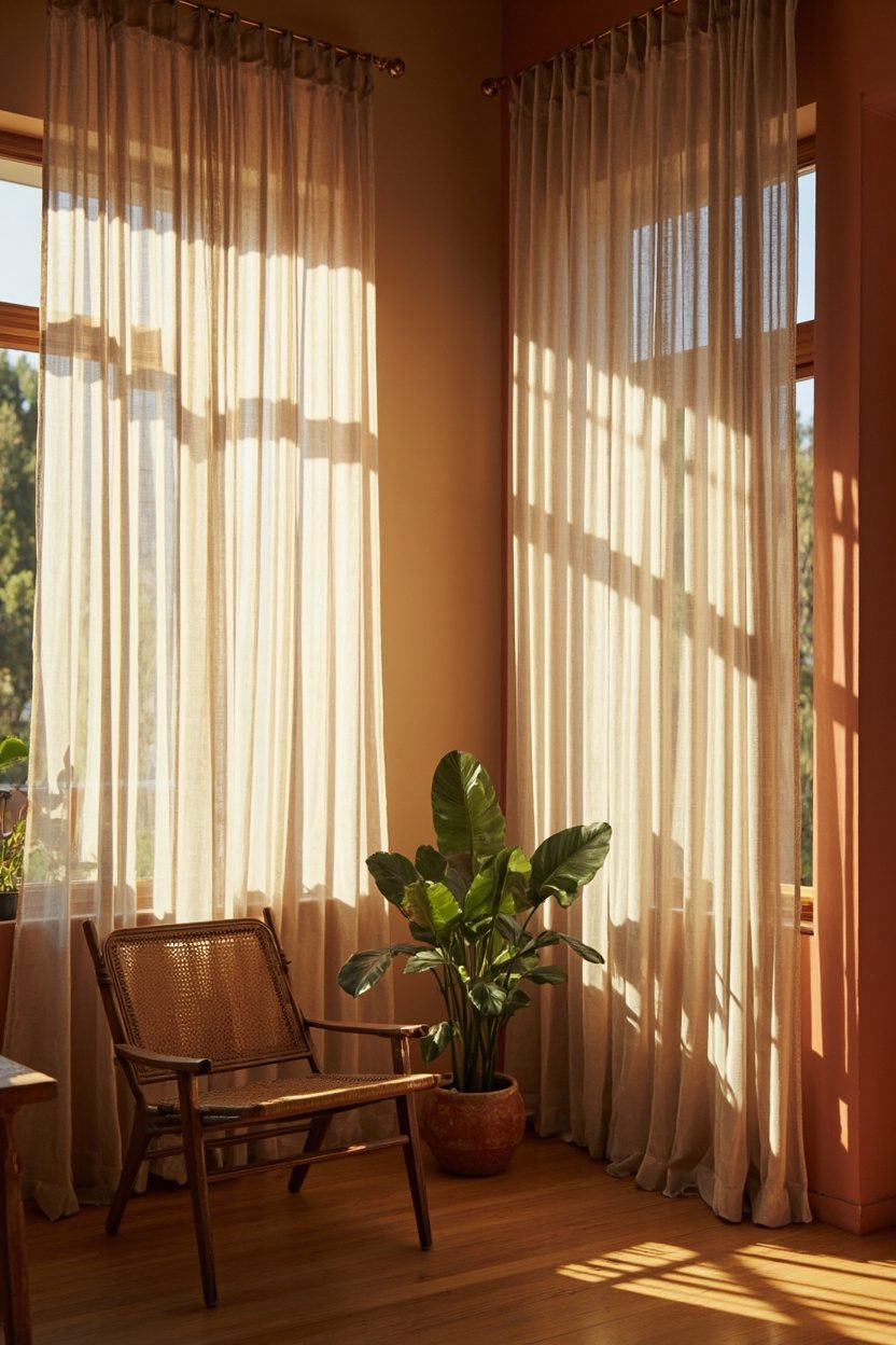 Sheer Curtains with Earthy Tones