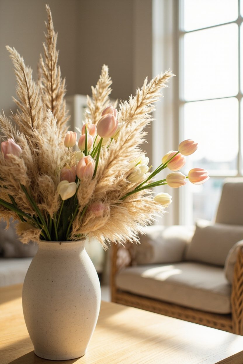 Textural Hybrids: Pampas And Tulips