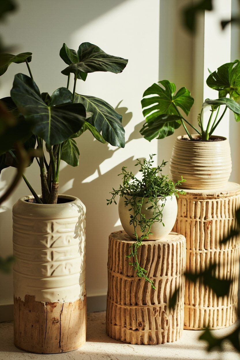 Textured Plant Stands in Neutrals