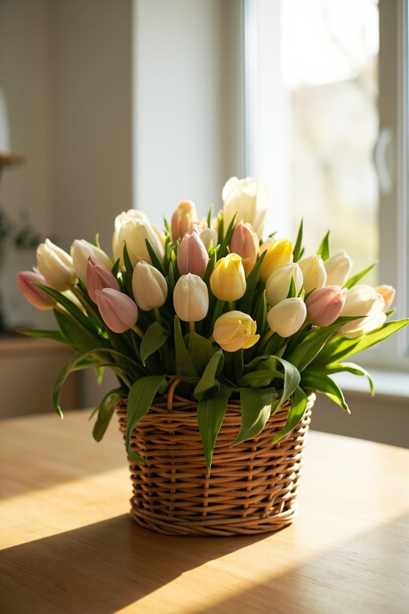 Tulip-Filled Basket Bouquet