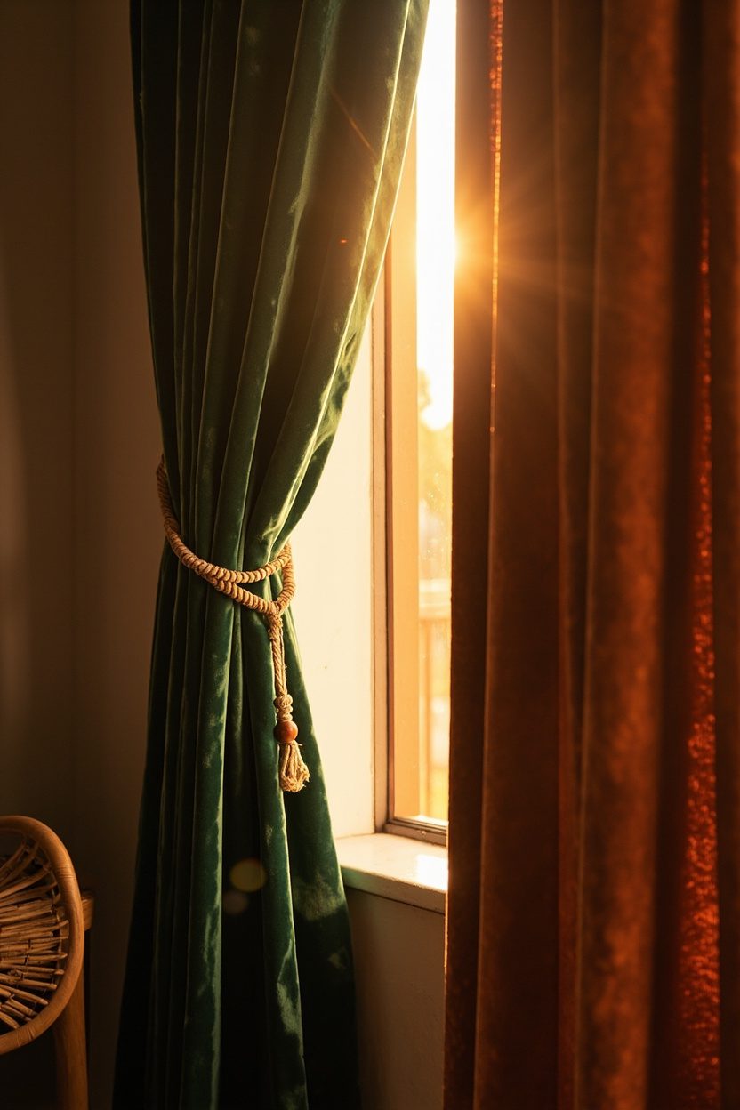 Velvet-Boho Curtains for Warmth