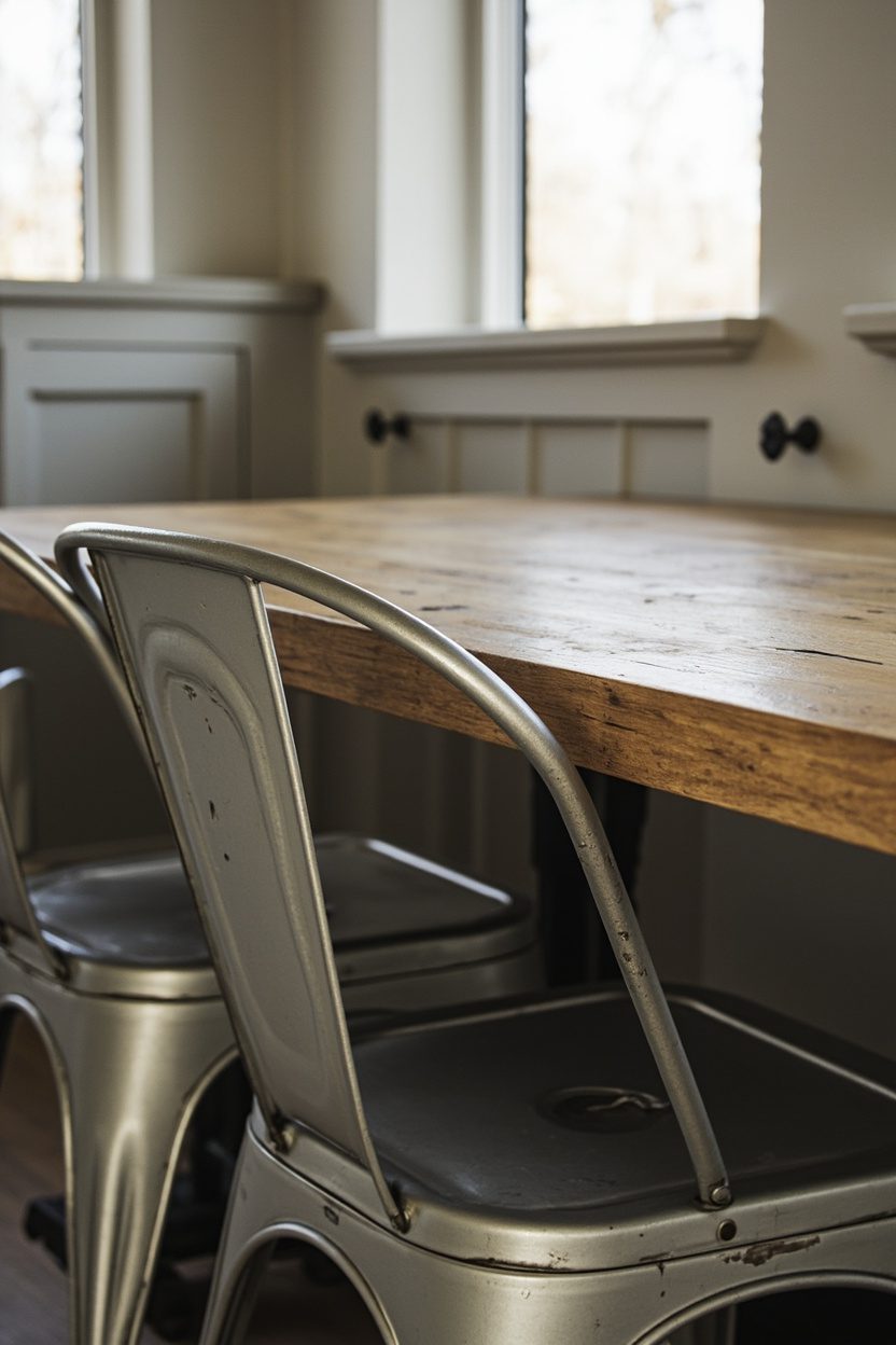 Vintage Metal Chairs with Rustic Tables
