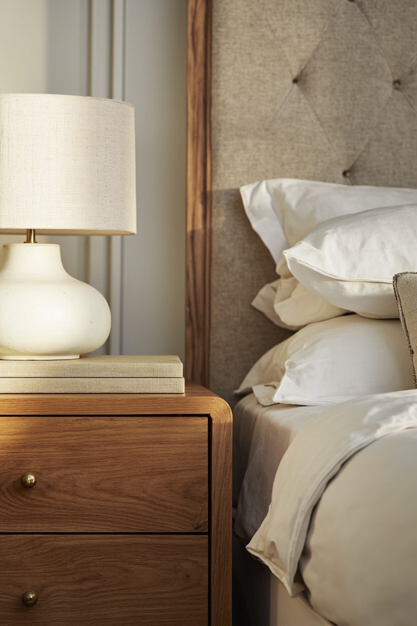 Warm Wood Nightstand Styling