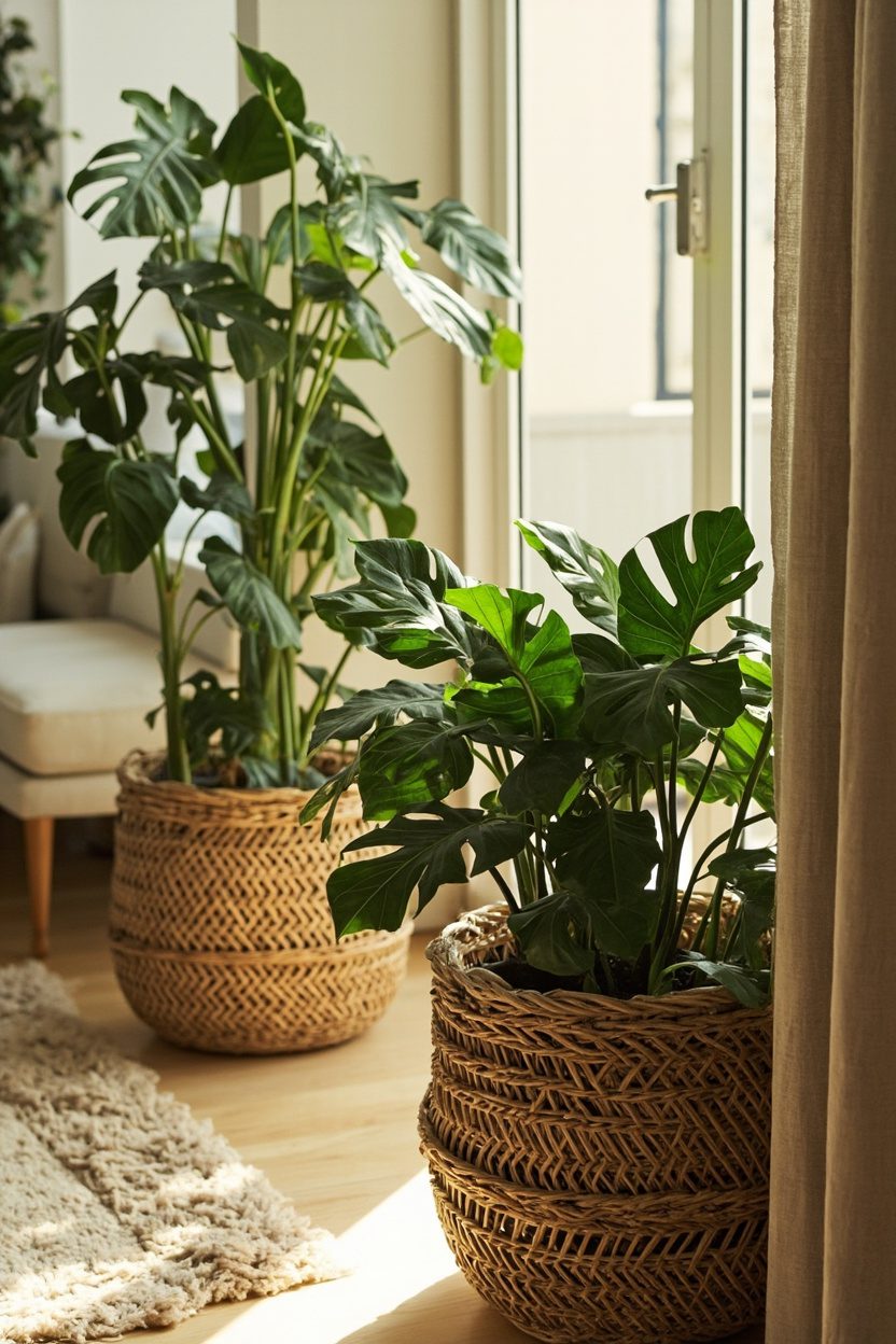 Woven Basket Planters for Boho Rooms