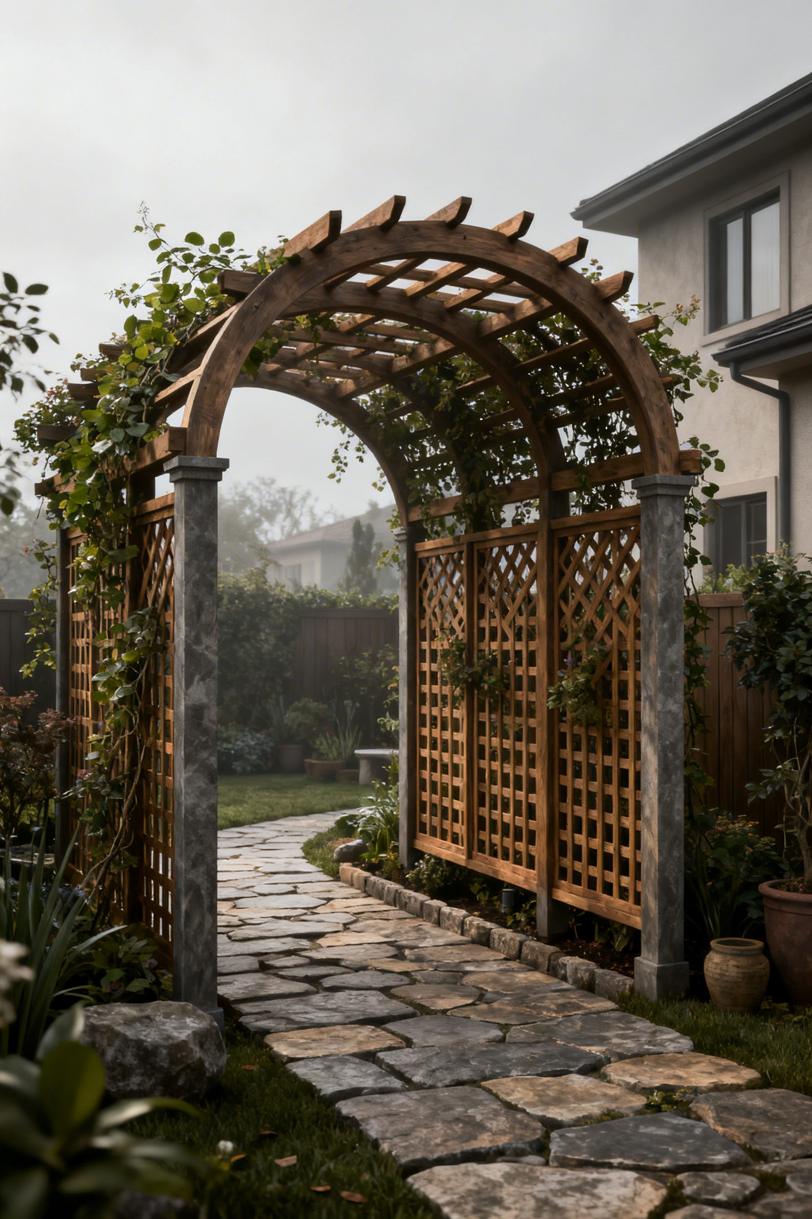 Arched Pergola Over Pathway