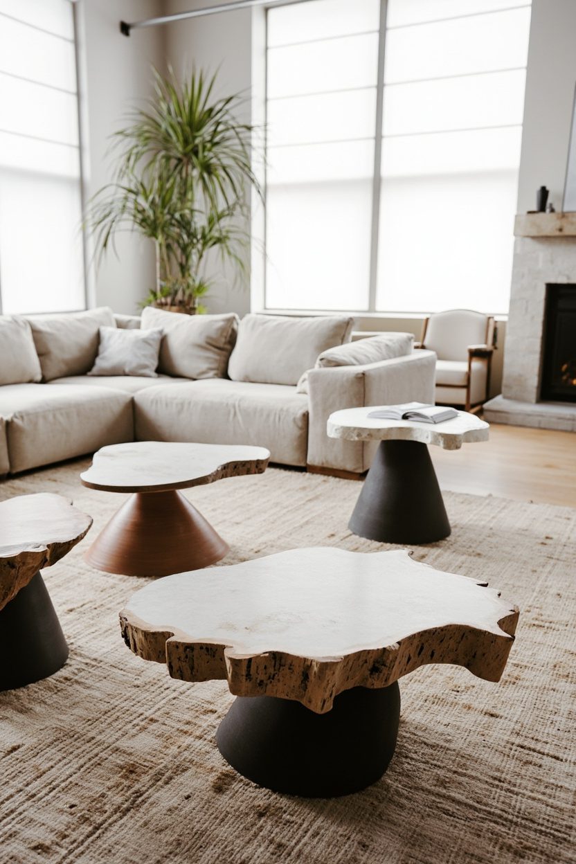 Artful, irregular coffee tables