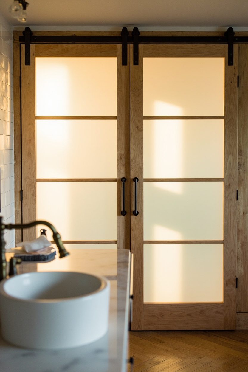 Barn-style sliders with frosted glass
