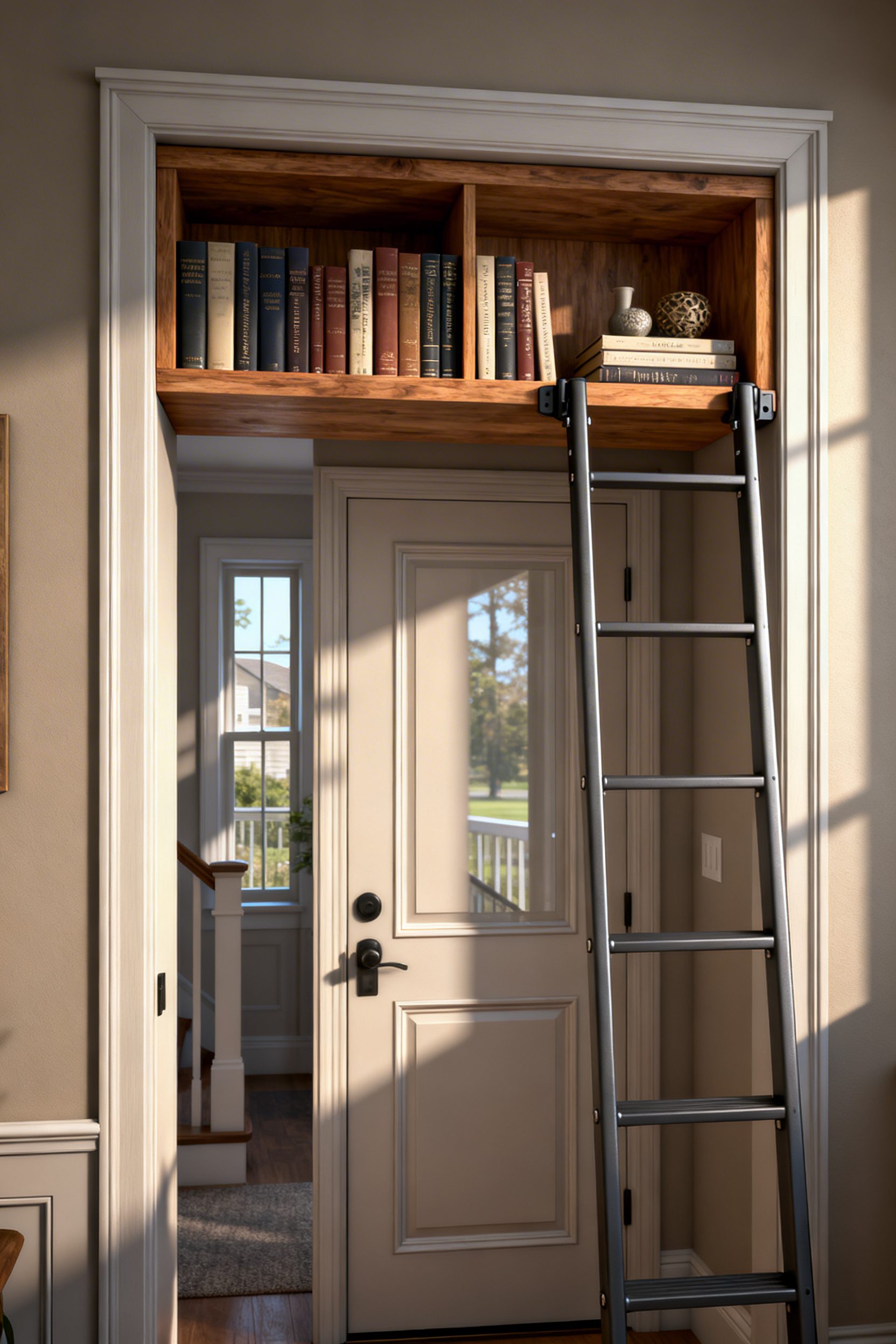 Bookshelf Over Door With Ladder Rail